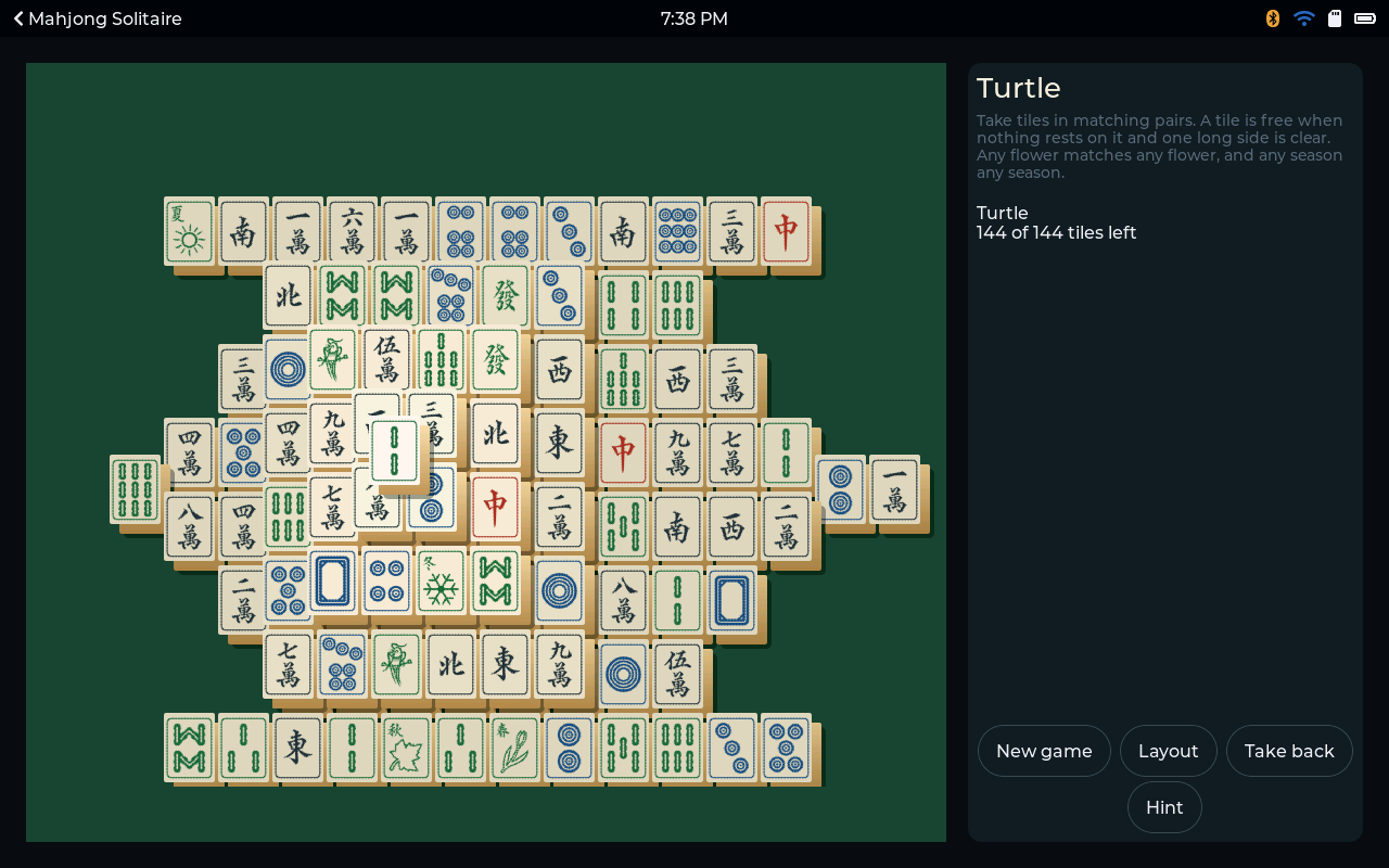 Mahjong Solitaire - The classic 144-tile Turtle, freshly dealt