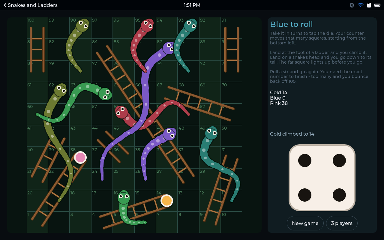 Snakes and Ladders - Up the ladder from 4 to 14