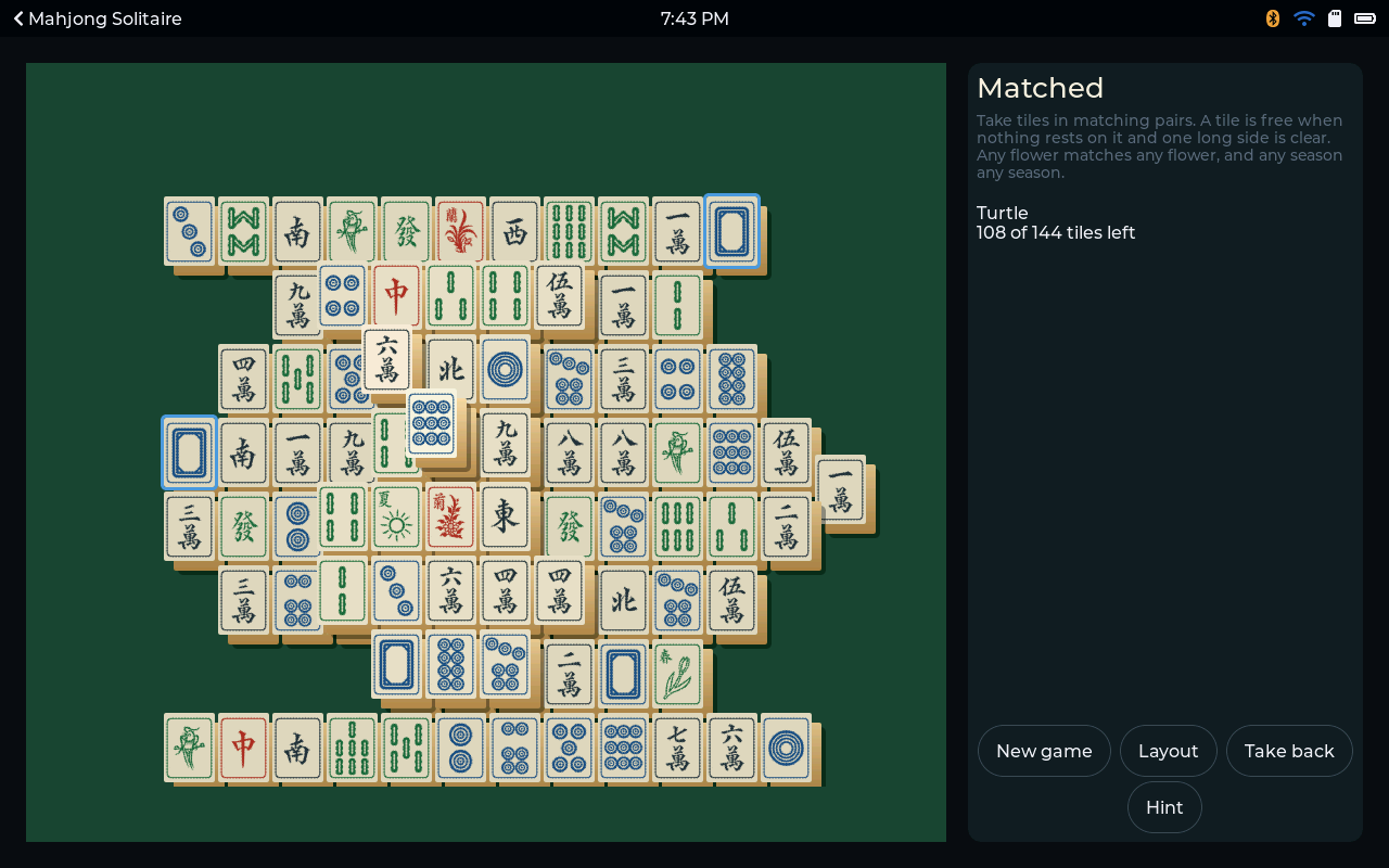 Mahjong Solitaire - Hint rings a free pair when you are stuck