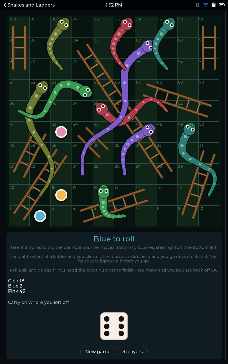 Snakes and Ladders - The same board with the screen turned