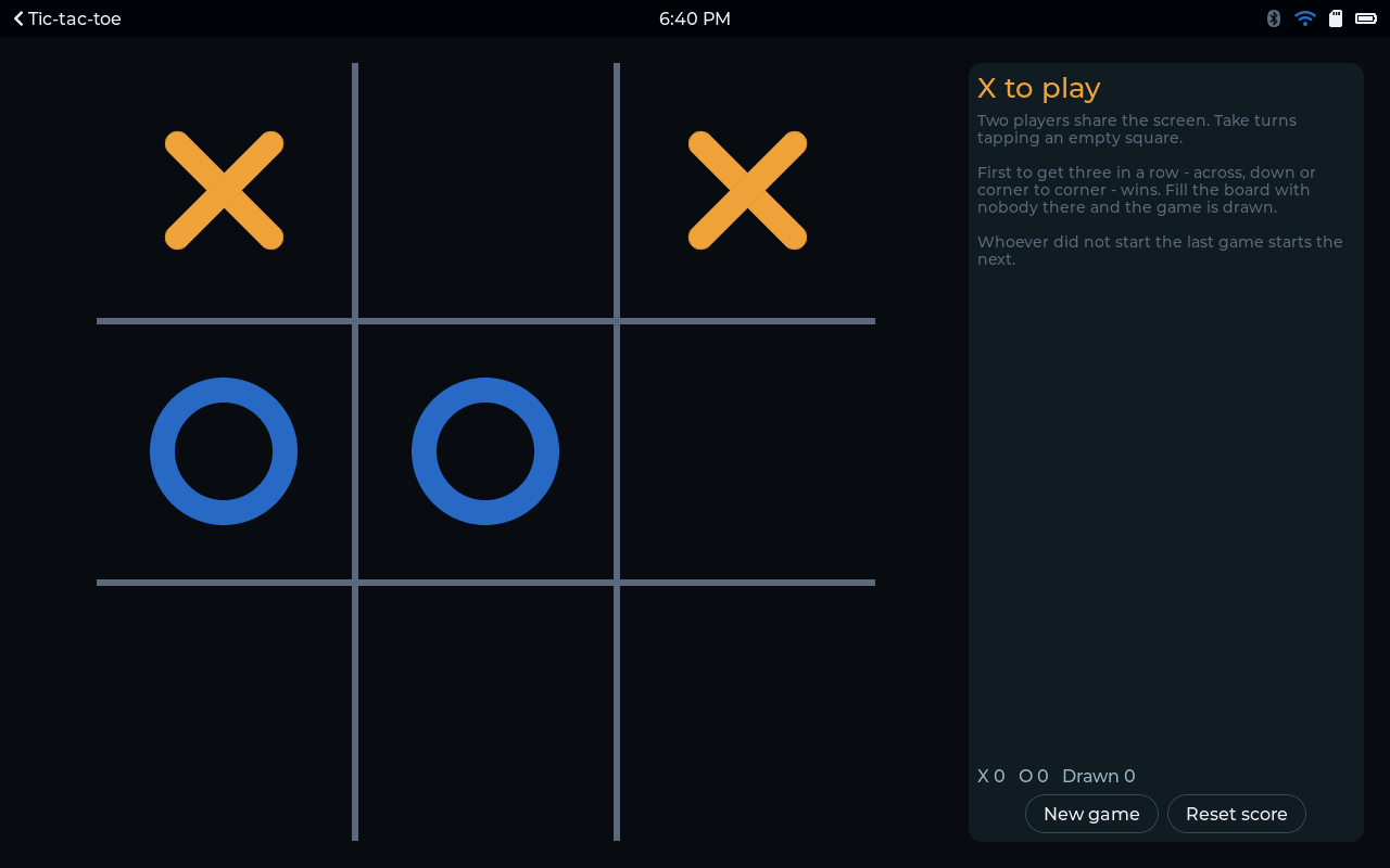Tic-tac-toe - Two players, one screen - X to play