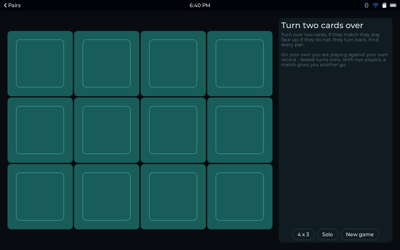 Pairs - A fresh deck, shuffled every game